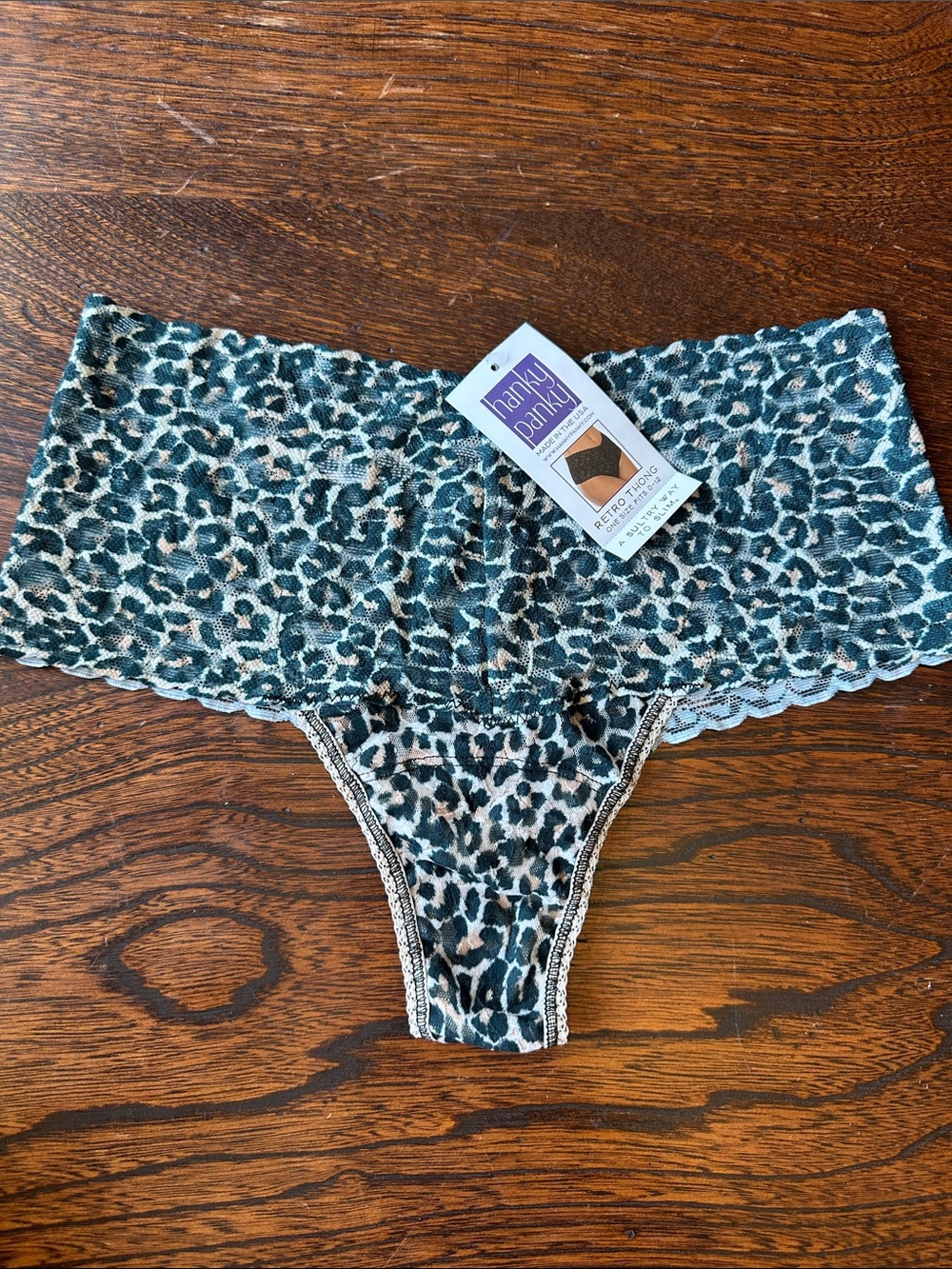 Hanky Panky Black Leopard Lace Thong
